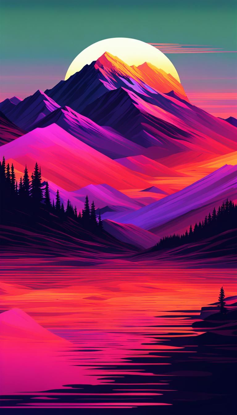 Glitch Art Sunset Mountain Landscape