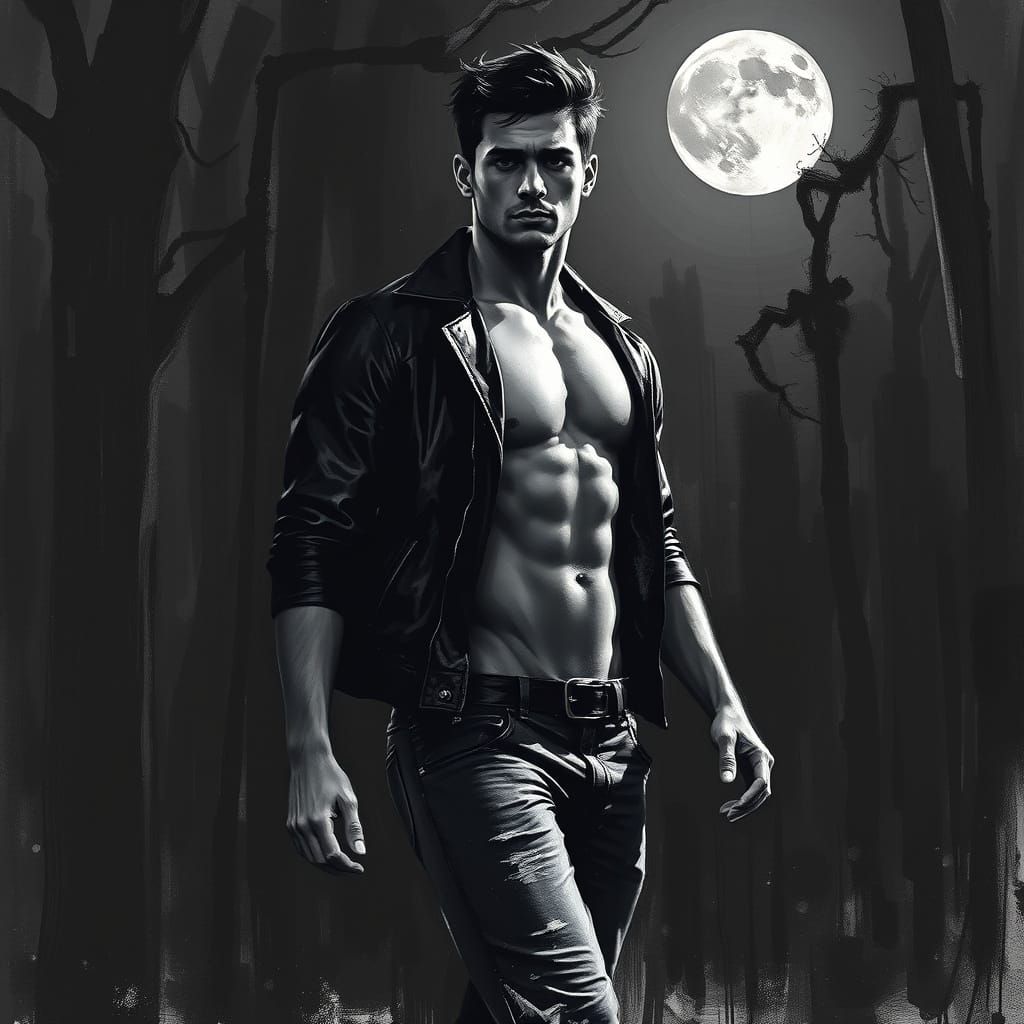 Muscular Man in Forest, Abstract Expressionism