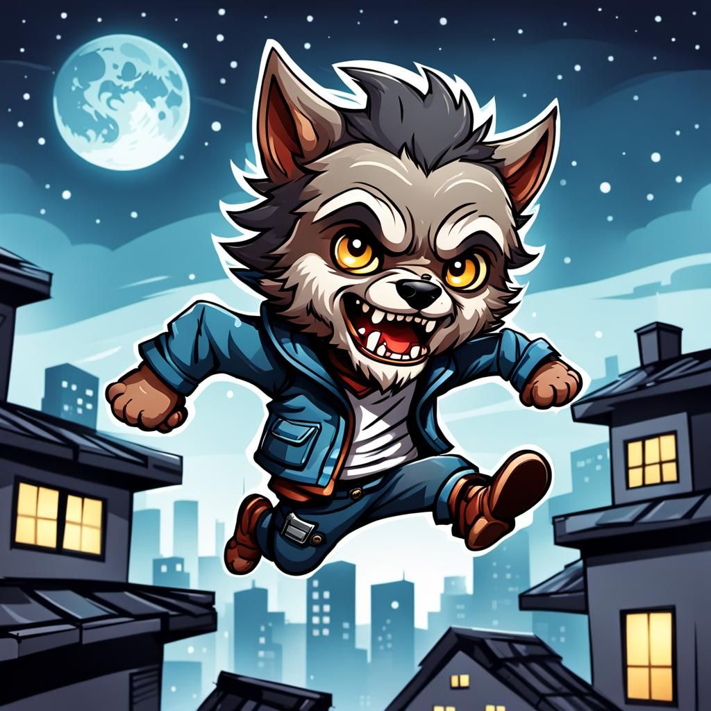 Chibi Werewolf Rooftop Run: A Cute AI Image