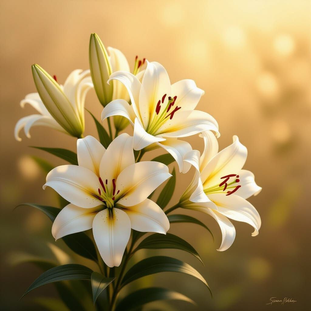 Delicate White Lilies in Impressionist Style