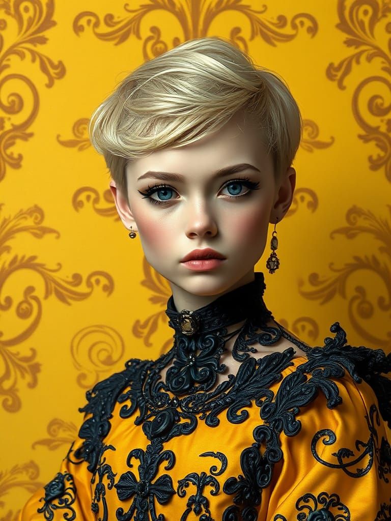 Charming Girl in Renaissance Gown, Oil on Canvas