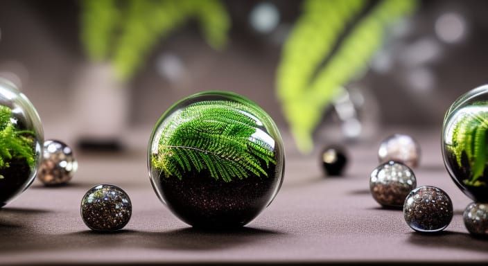 Night Still Life with Glass Spheres and Crystals