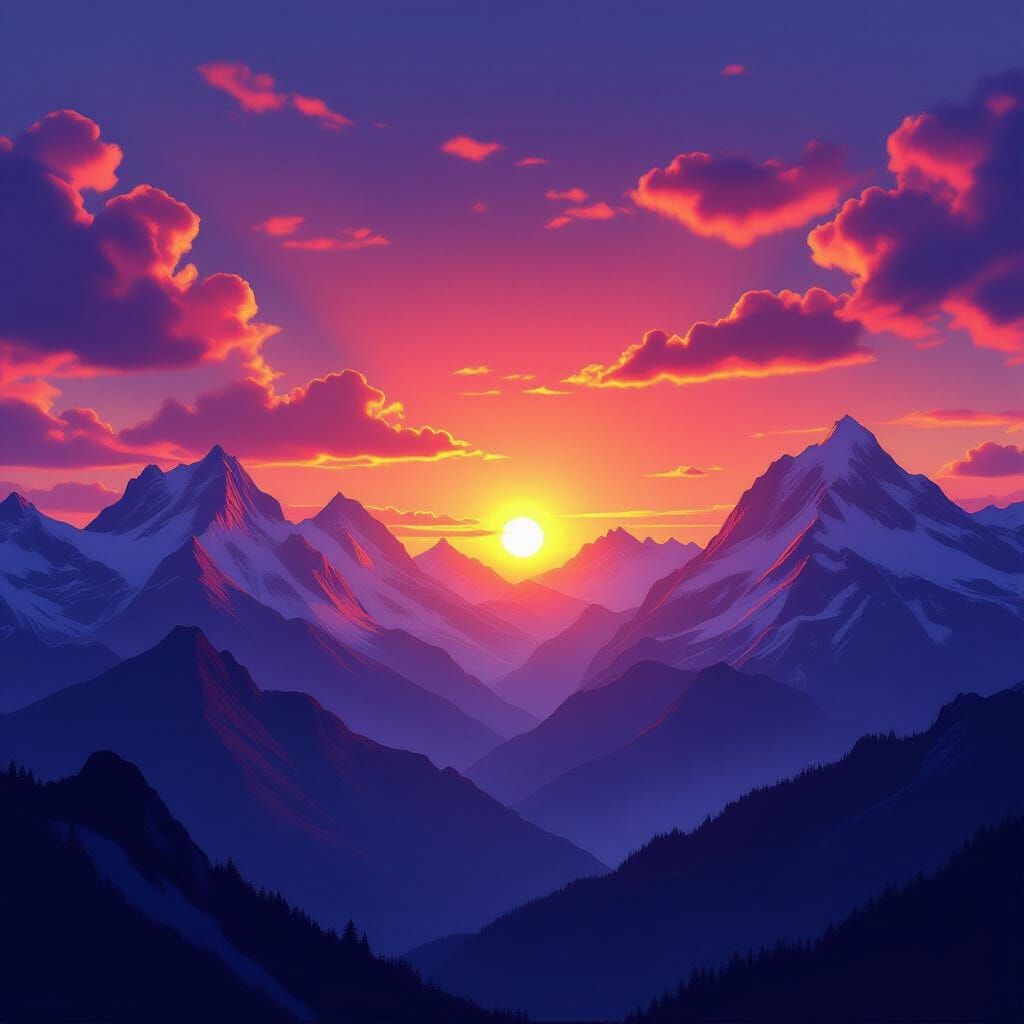 Majestic Mountain Sunset With Vibrant Clouds