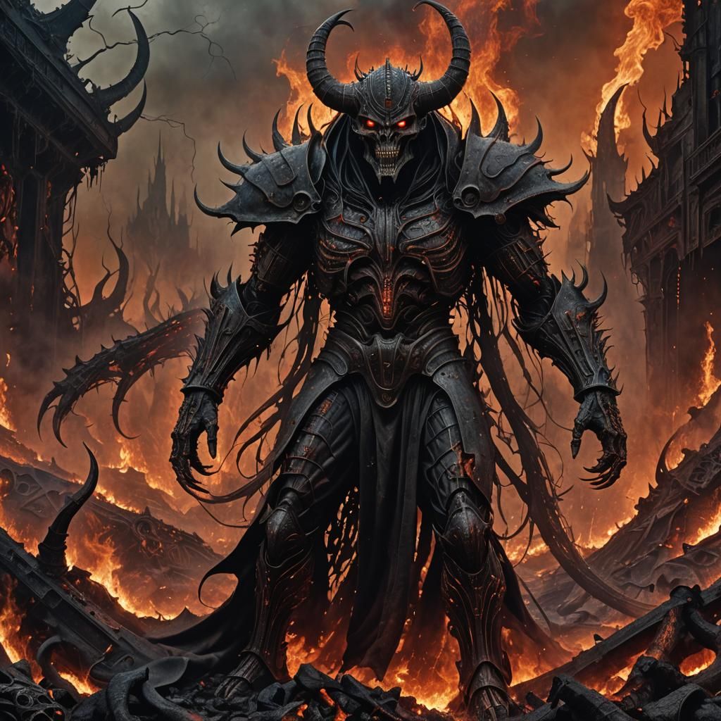 Demonic Figure in Hellish Biomechanical Landscape