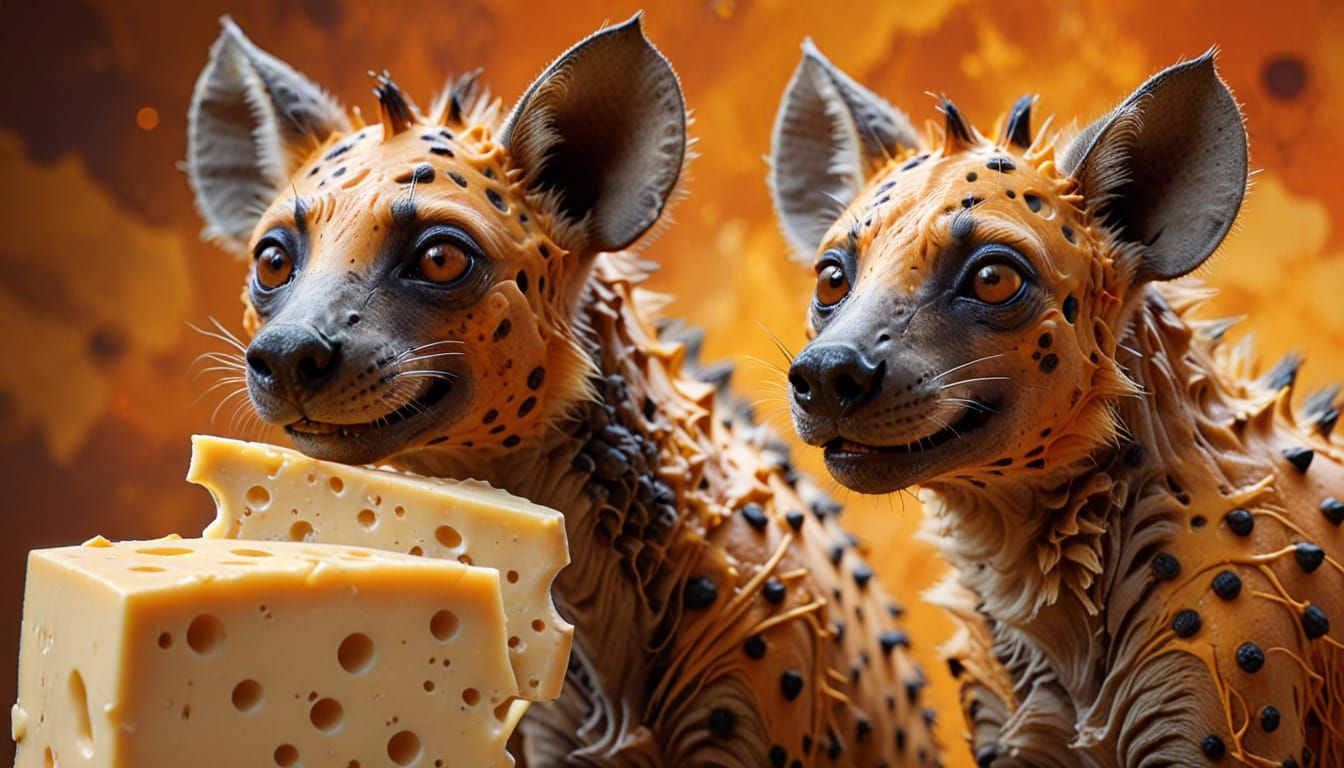 Vibrant Hyena Humanoids Made of Swiss, Cheddar, and Parmigia...