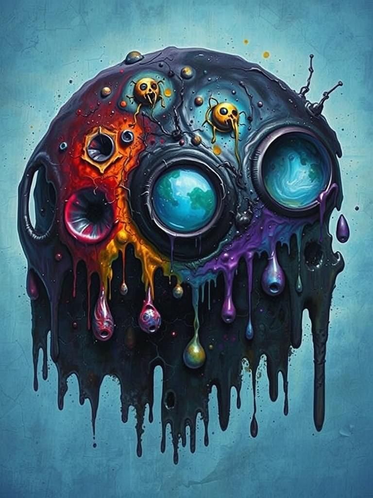 Iridescent Goop with Glowing Tendrils in Abstract Expression...