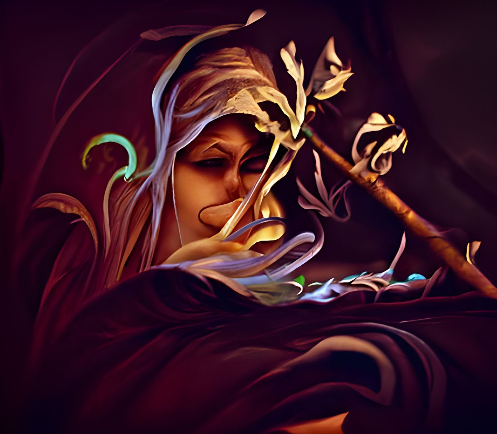 Enchanting Witchcraft Scene in Art Nouveau Style