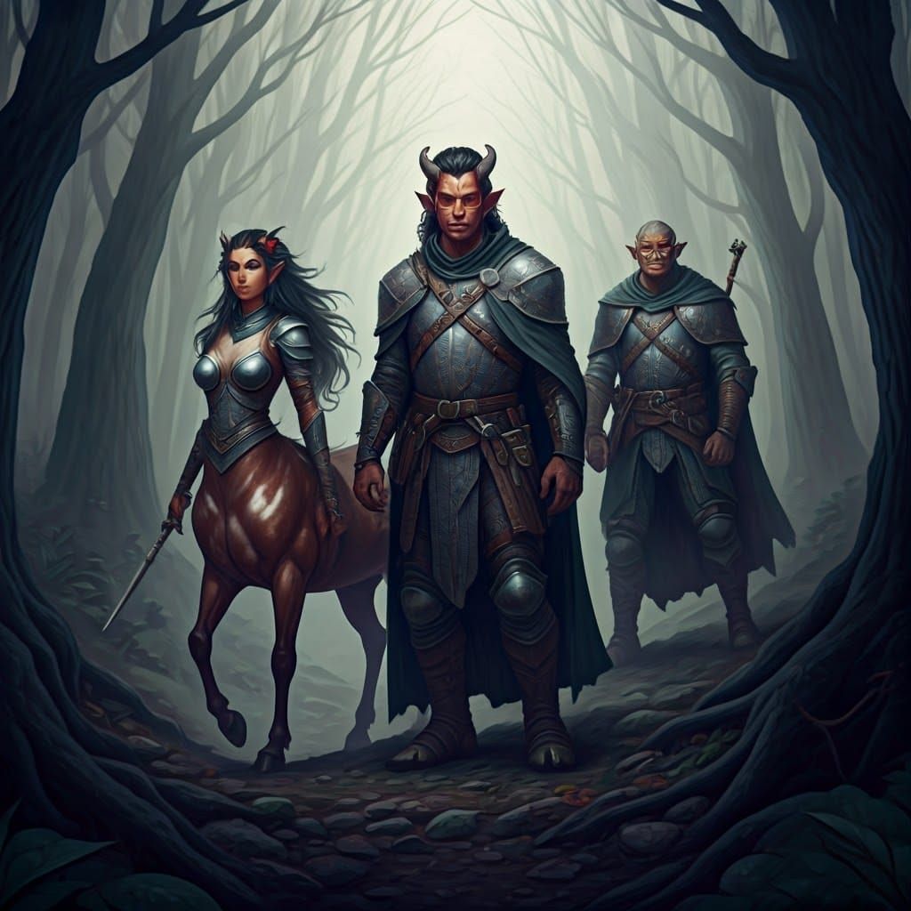 Dungeons and Dragons group, Centaur, Tiefling, Half Orc,