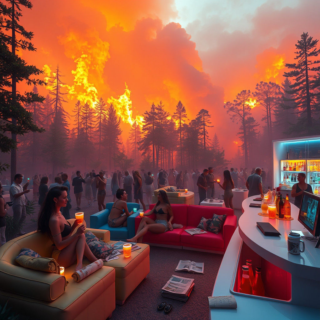Techno Party in Burning Forest: Hyper-Realistic Concept Art