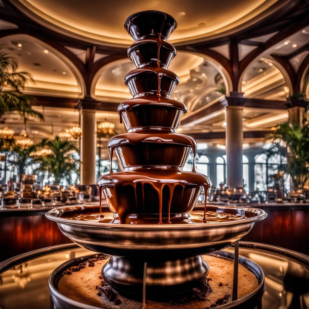 Hyperrealistic Chocolate Fountain with Sharp Focus