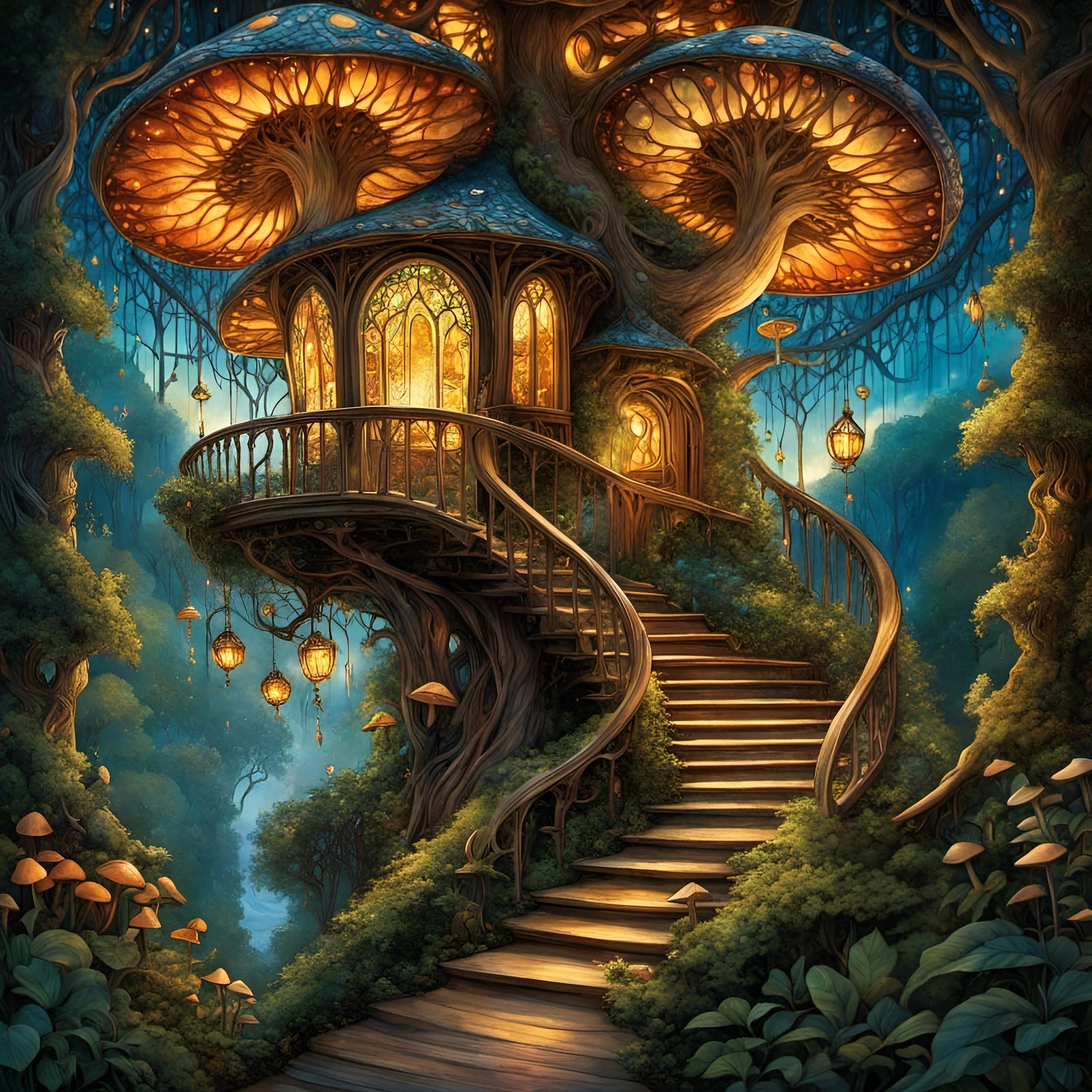 Fairytale Treehouse with Sweeping Elvish Stairway