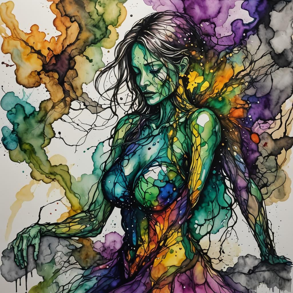 Solitary Pain: Alcohol Ink Drawing
