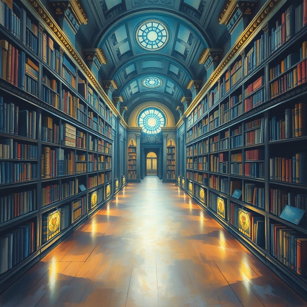 Epic Library in Gouache and Watercolor Style