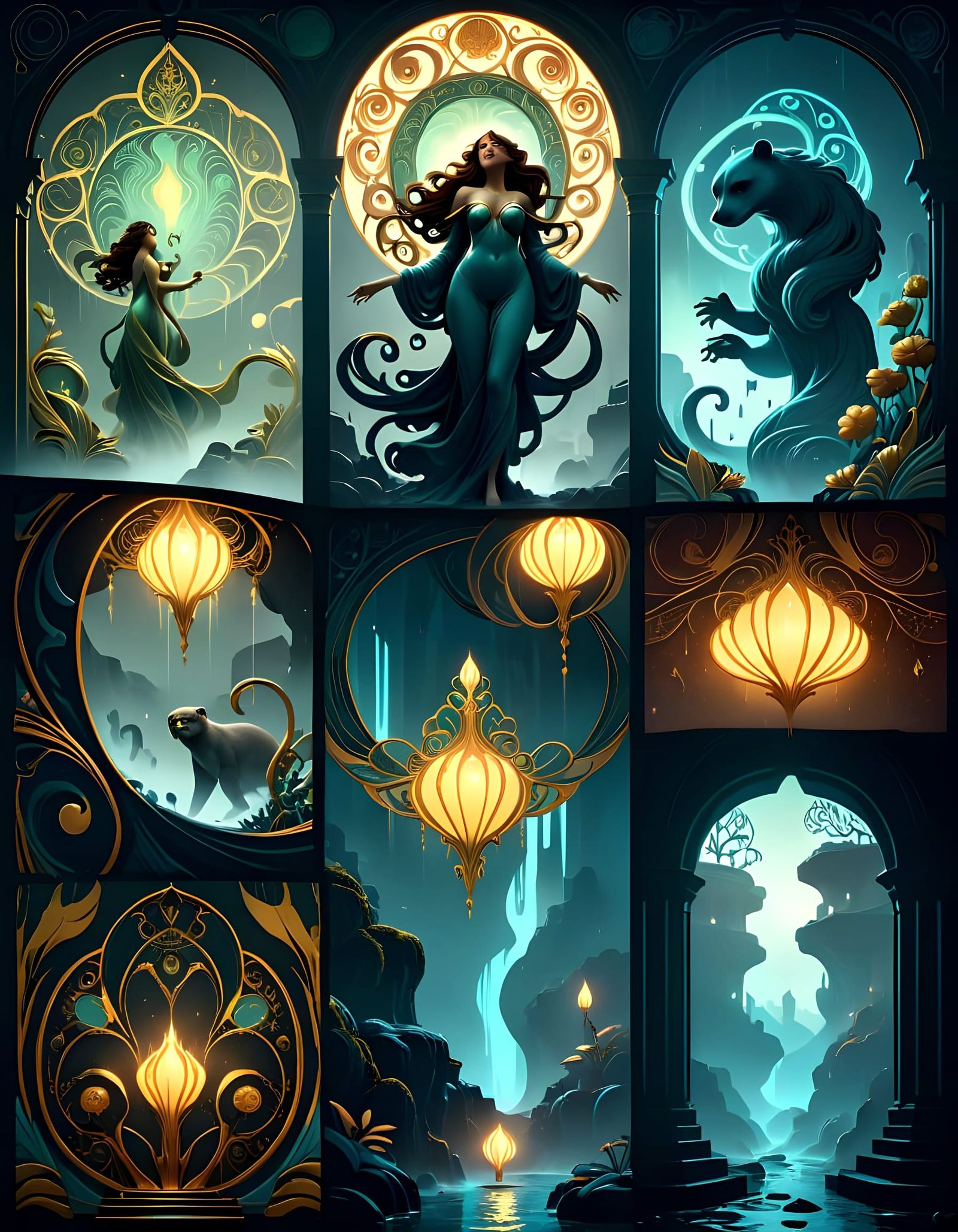 Seven Sins Art Nouveau Mood Board Collage