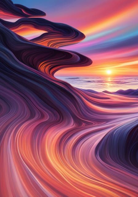 Colorful Swirling Beach Sunset in Digital Painting