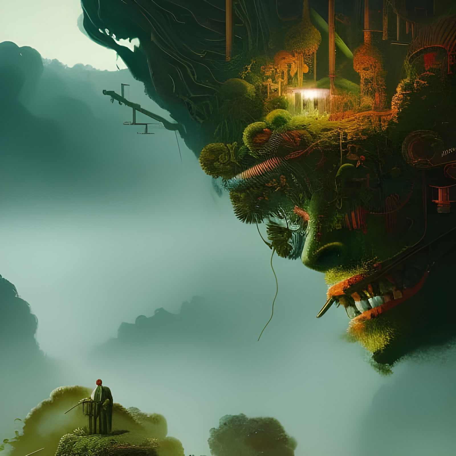 Stressed Man in Toxic Gas: Watercolor Painting