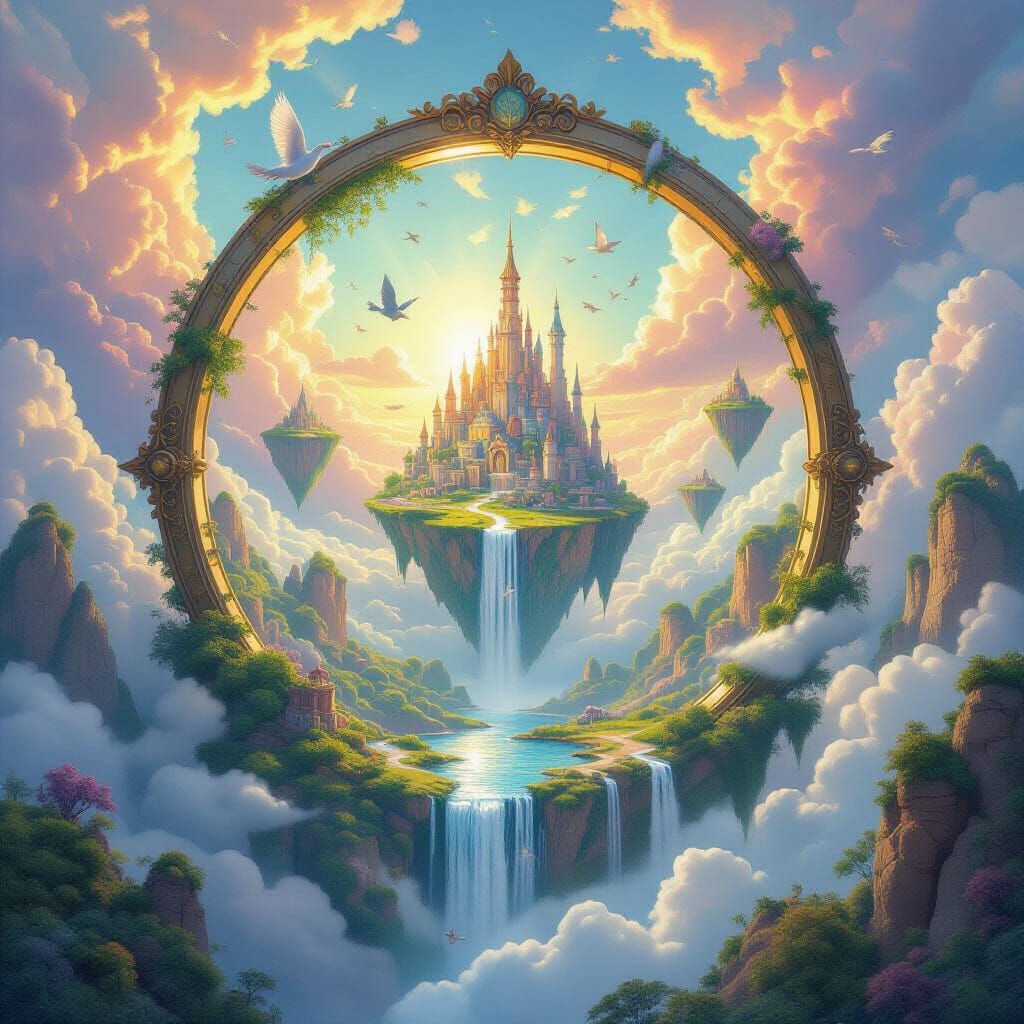 Kaleidoscope World: Floating Islands and Waterfalls