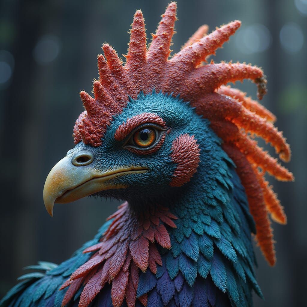 Ethereal Cockatrice in Vibrant Fantasy Realm