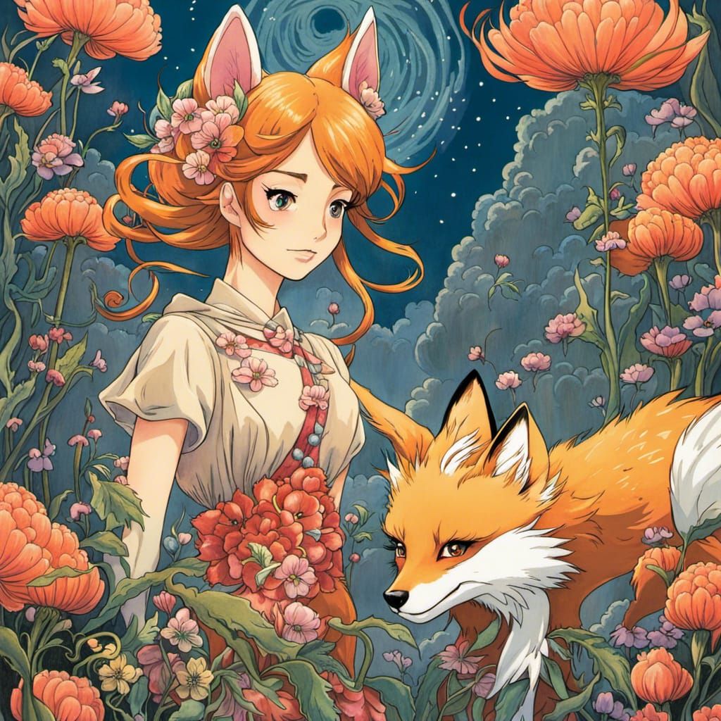 Nine-Tail Fox Superhero in Anime Style