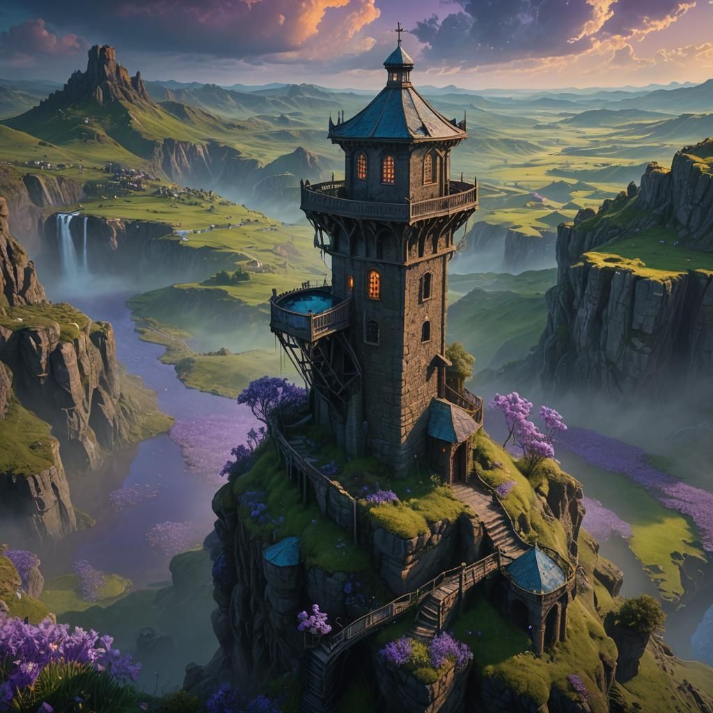 Eye Watchtower in Mystical Landscape, Matte Painting