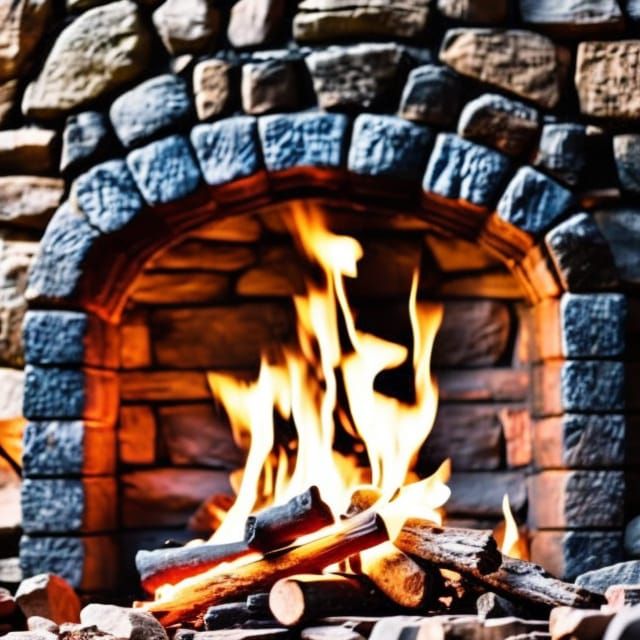Cinematic Medieval Fireplace with Burning Log