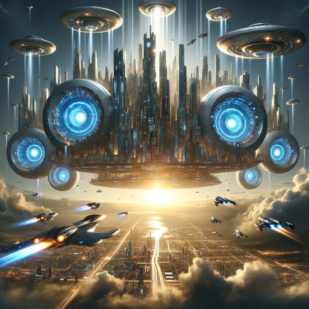 Floating City of Tomorrow in a Futuristic Sky