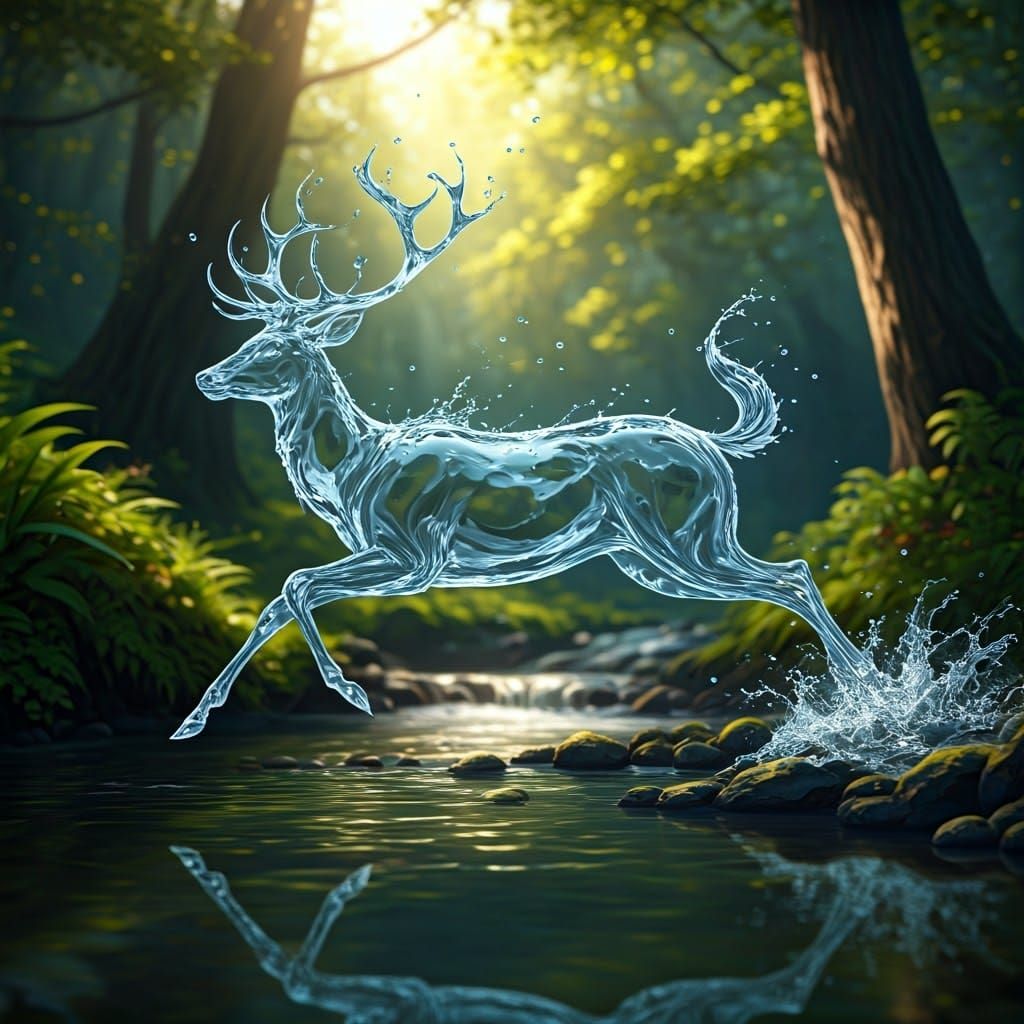 Running water deer in the woods