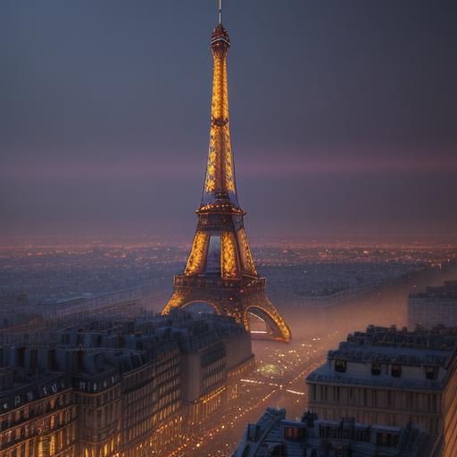 Eiffel Tower in Fantastical Twilit Cityscape