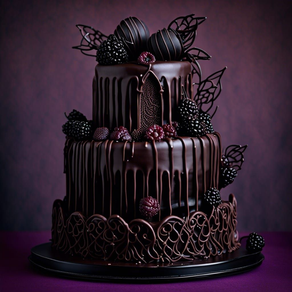 Gothic Blackberry Cake with Silver Birdcage
