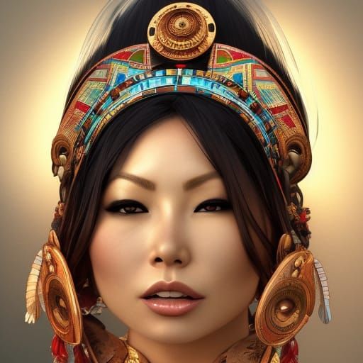 hitomi tanaka with aztec headress fullbody fullfrontal artistic portrait, 8k resolution concept art portrait by Greg Rut...