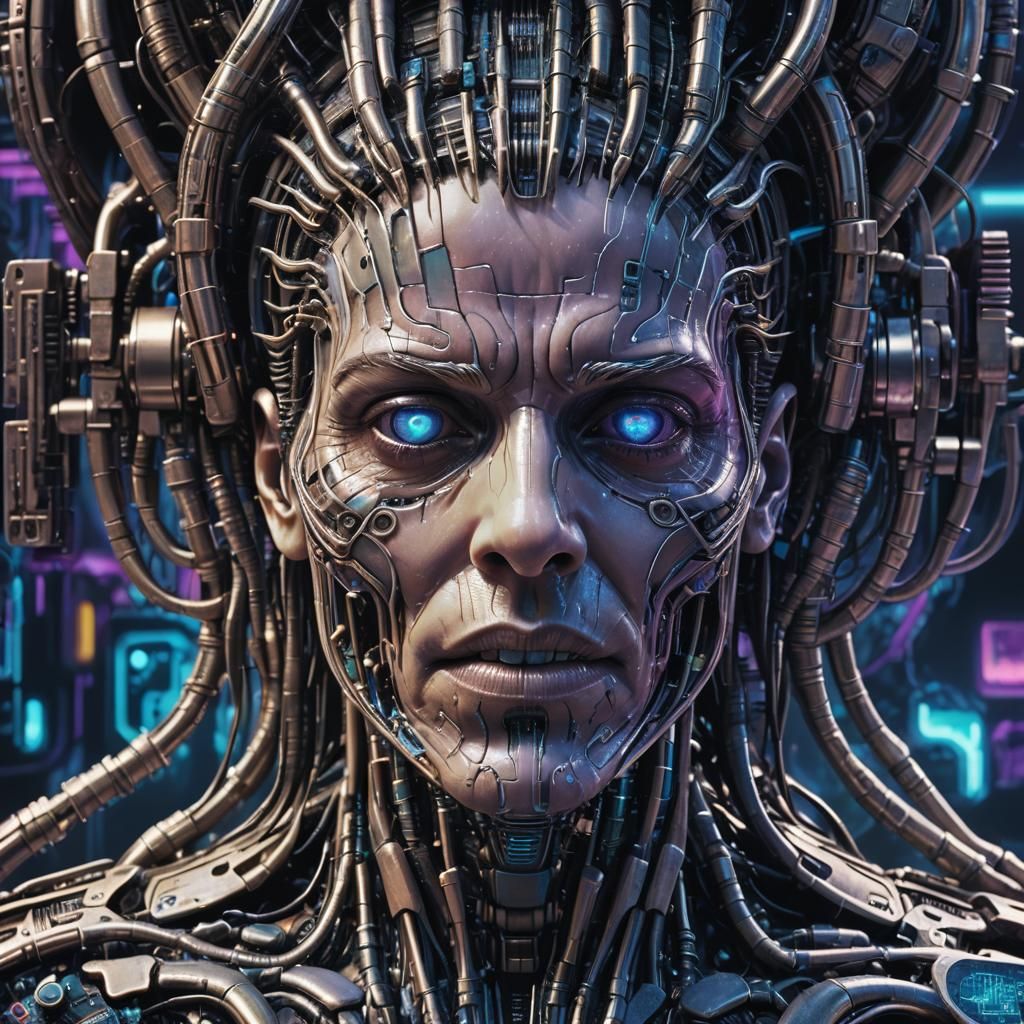 Cybernetic Face with ICU Chips in Cyberpunk Style