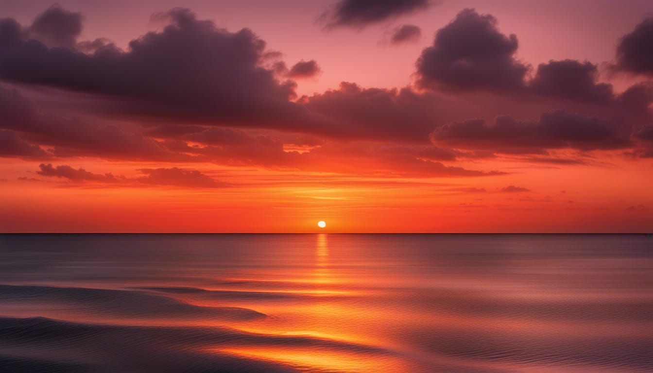 Vibrant Sunset Over Calm Ocean Reflecting Light