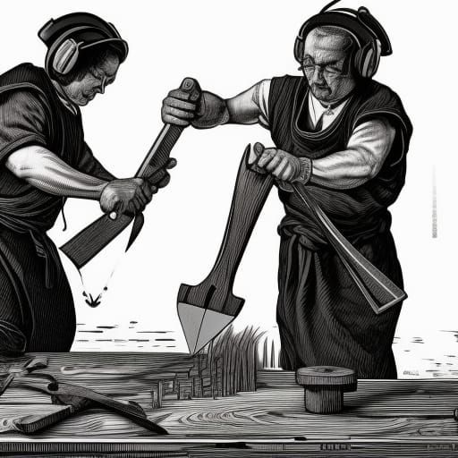 18th Century Workers Forging Scissors, Linocut Print