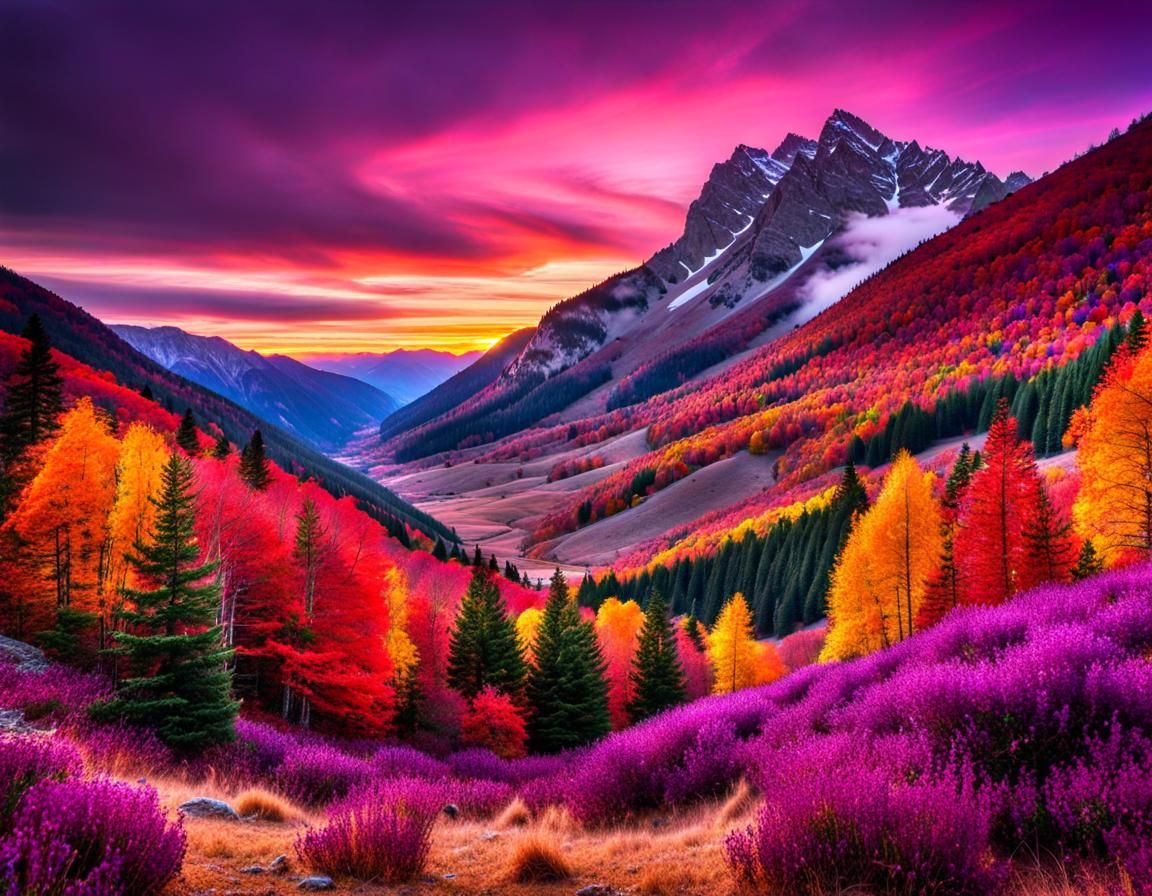 Autumn Mountain Landscape with Jewel Tones