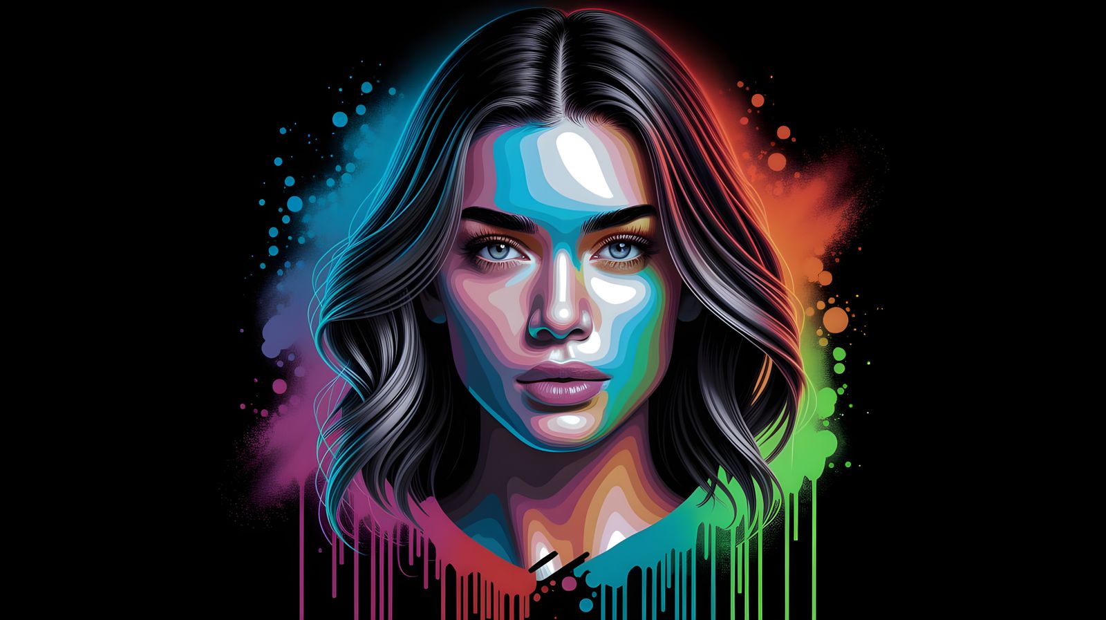 Vibrant Graffiti Portrait of a Beautiful Woman in Polychroma...