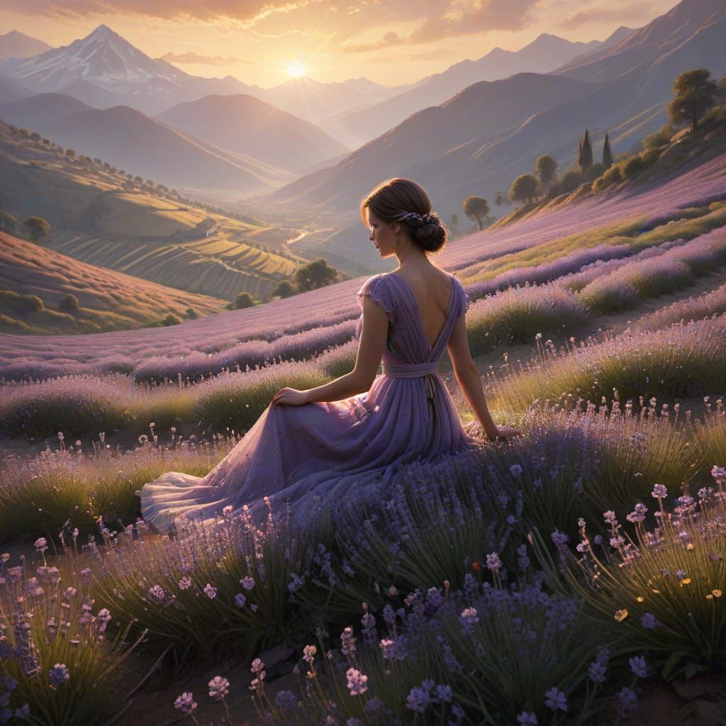 Woman Picking Flowers in Valley Concept Art
