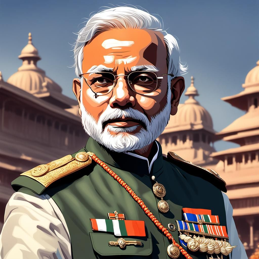Narendra Modi as Anime-Style Army General