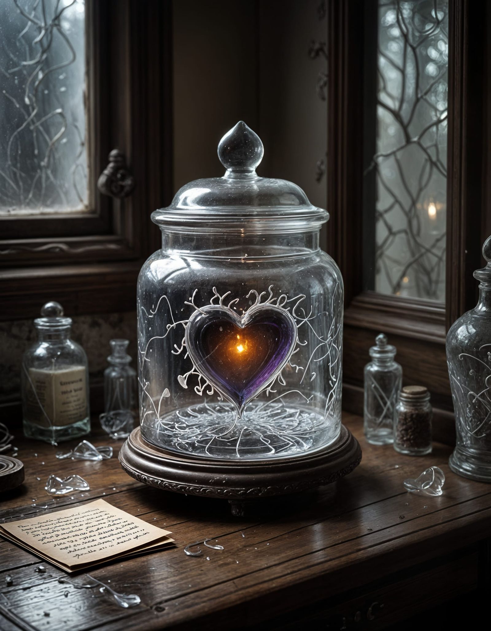 Spectral Heart Glows Within Gothic Jar