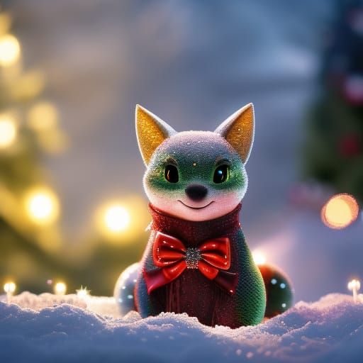 Adorable Christmas Dragon with Bow in Castle