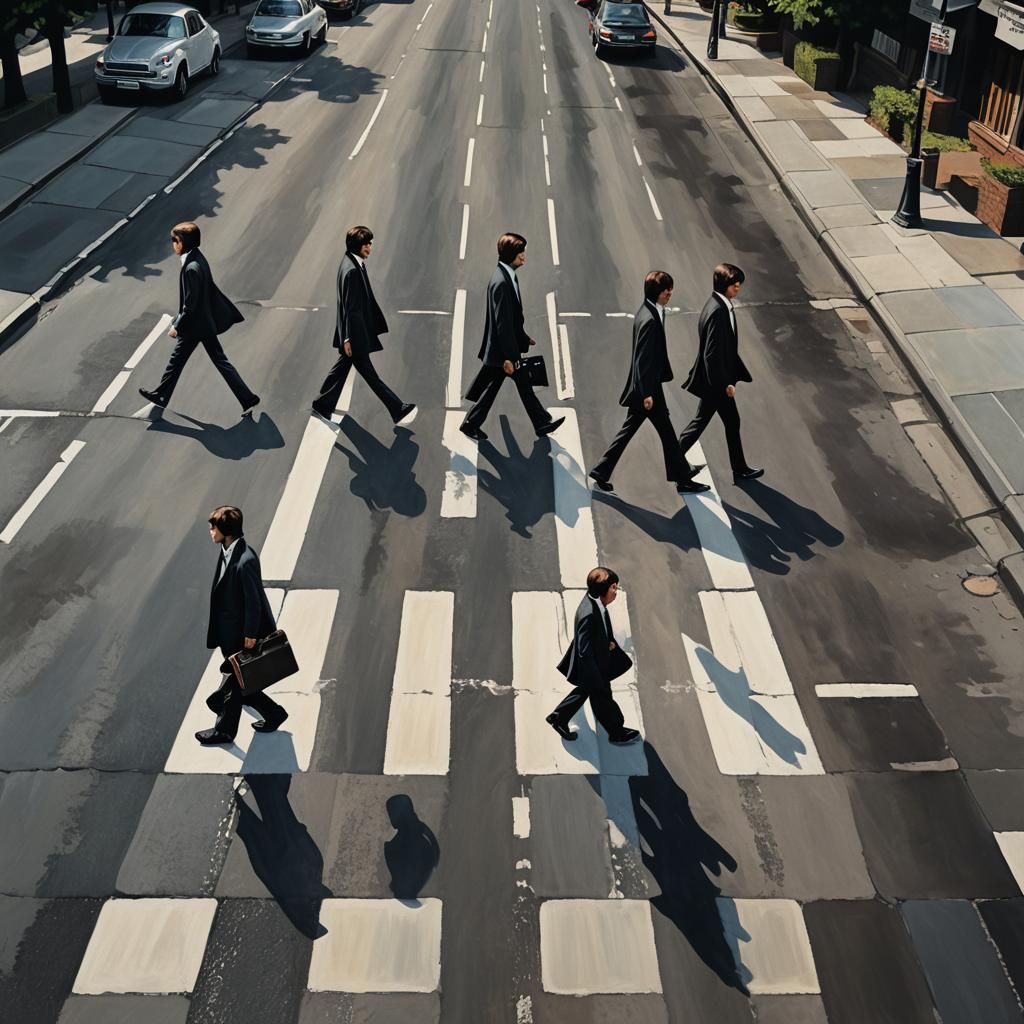 The Beatles Cross Abbey Road: Hyperrealistic Digital Art