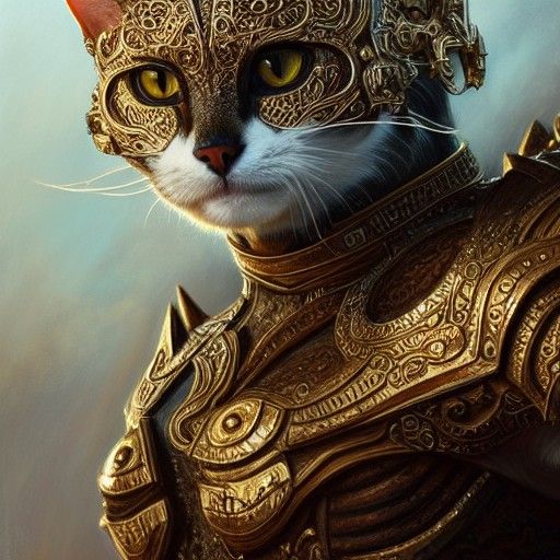 Armored Cat in Fantasy Style Digital Painting