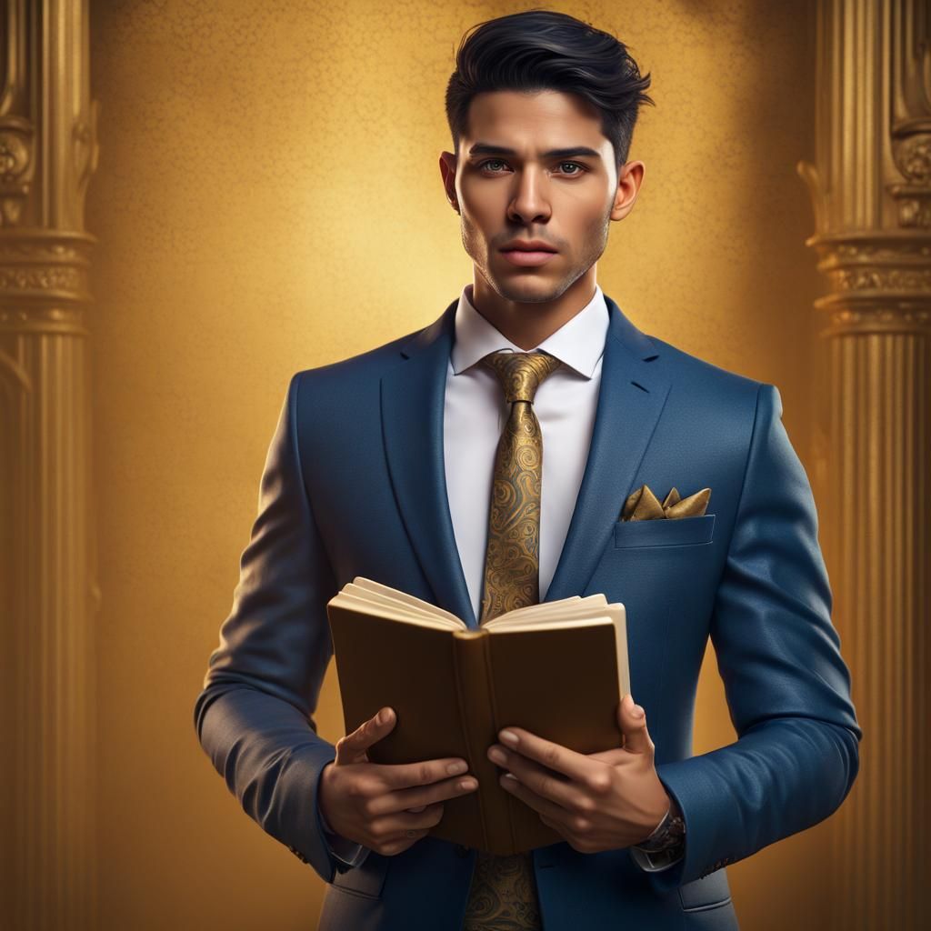 Latino Man in Suit with Book, Fantasy Art
