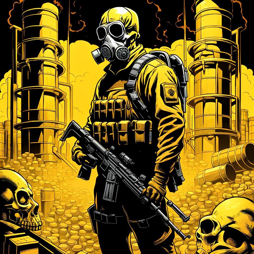 Skull Soldier in Gas Mask Comic Book Art