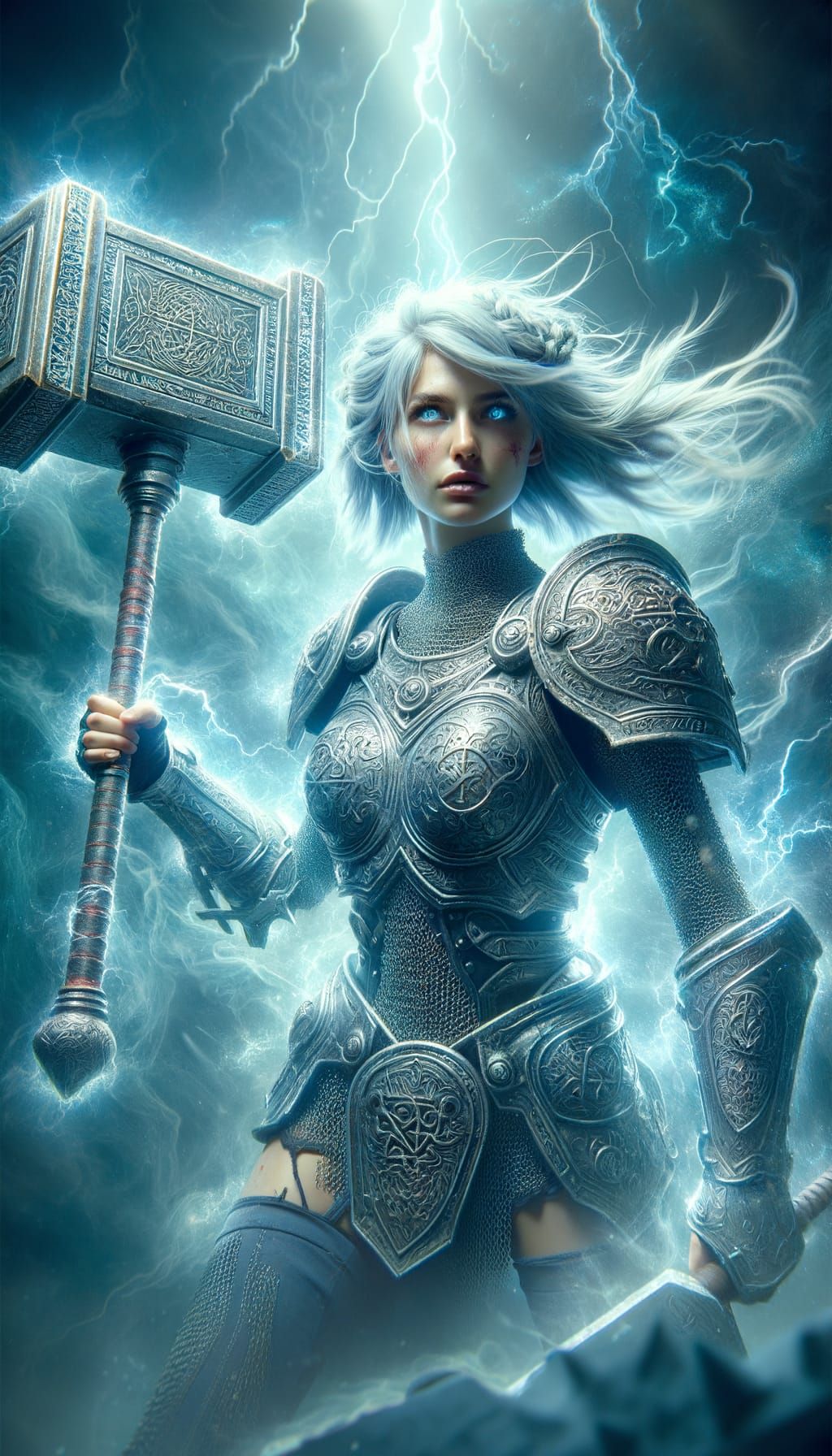 Platinum-Haired Warrior Victorious in Mystical Storm