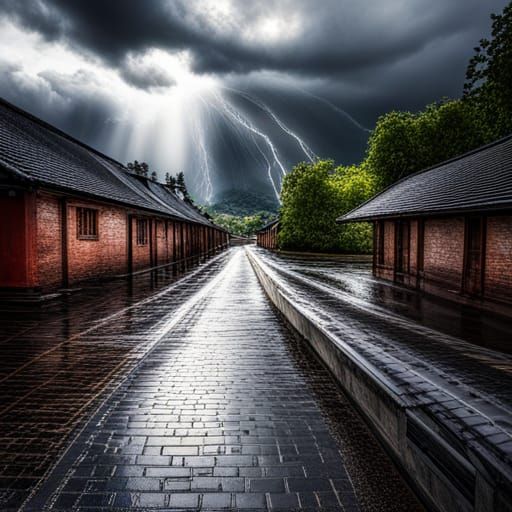 Sunshine Breaks Through Rainy Day: Hyperrealistic Image