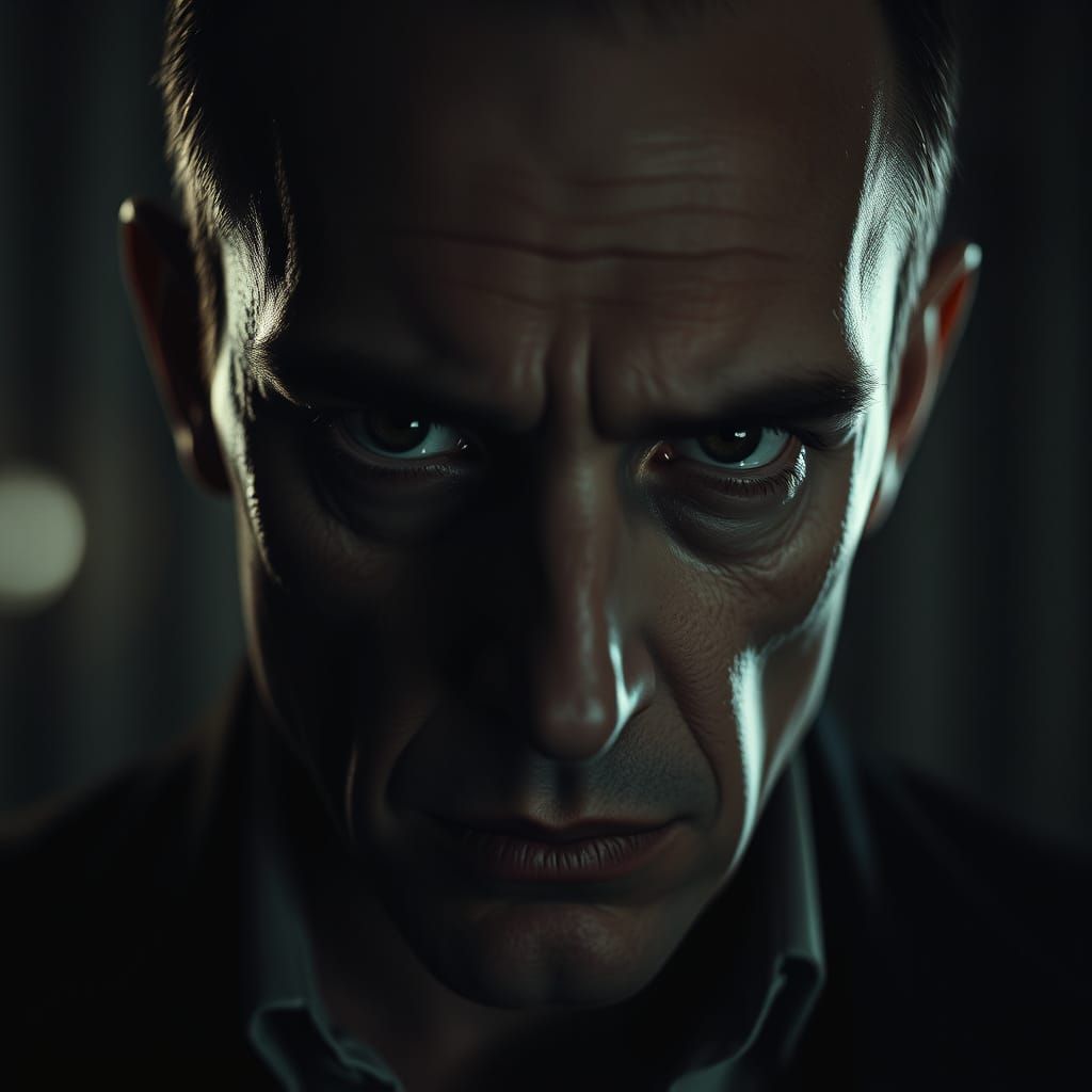 Unsettling Portrait of a Dark, Brooding Figure