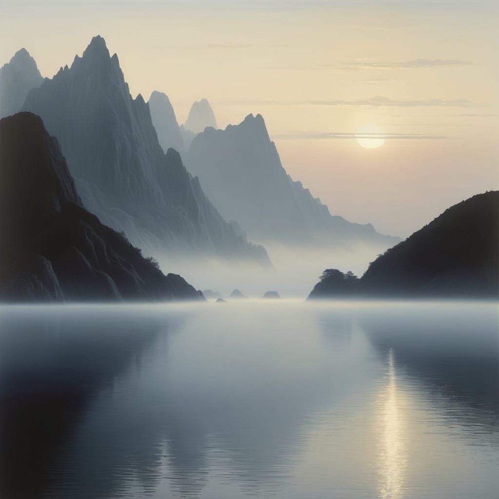 Mountain Reflects Serene Valley Lake at Dawn