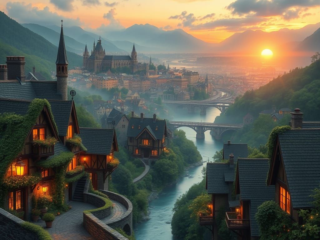 Enchanted Valley Paradise in Whimsical Fantasy Style