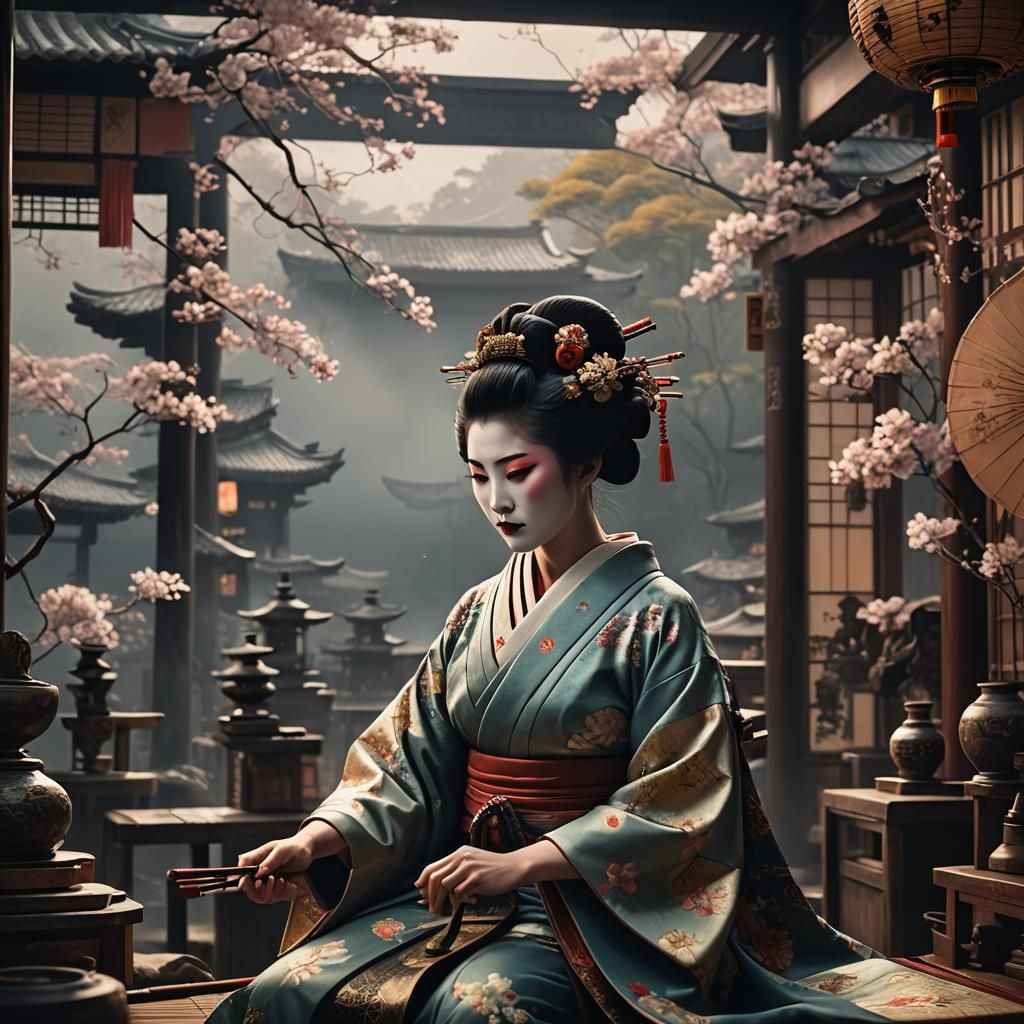 Geisha Getting Ready: Digital Matte Painting