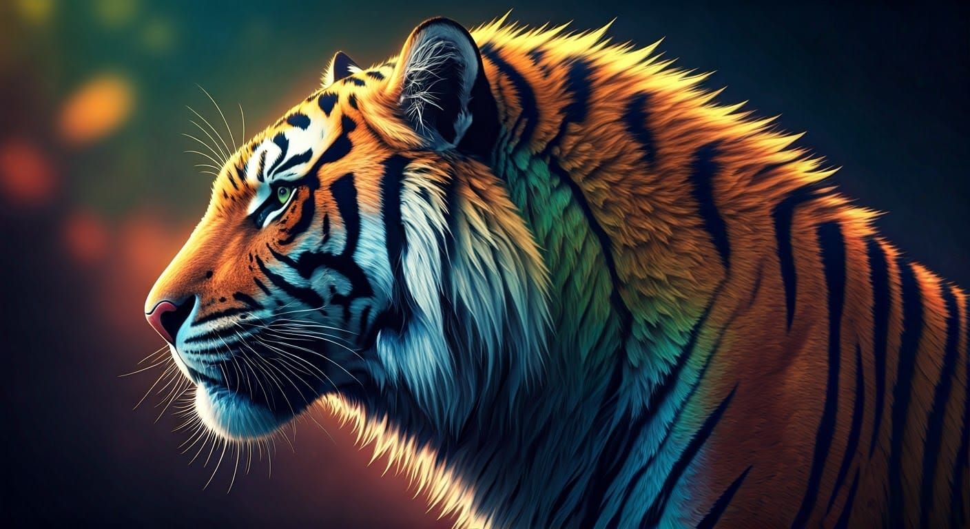 Majestic Hyperrealistic Holotiger in Dramatic Mid-Shot, Illu...